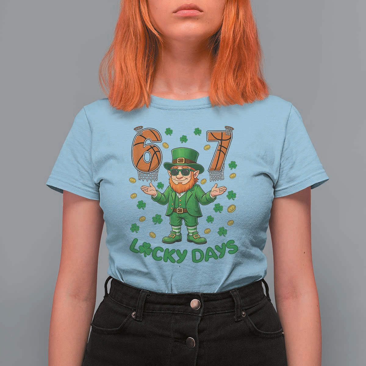 67 Basketball St Patricks Day T Shirt For Women Funny Six Seven Leprechaun Meme
