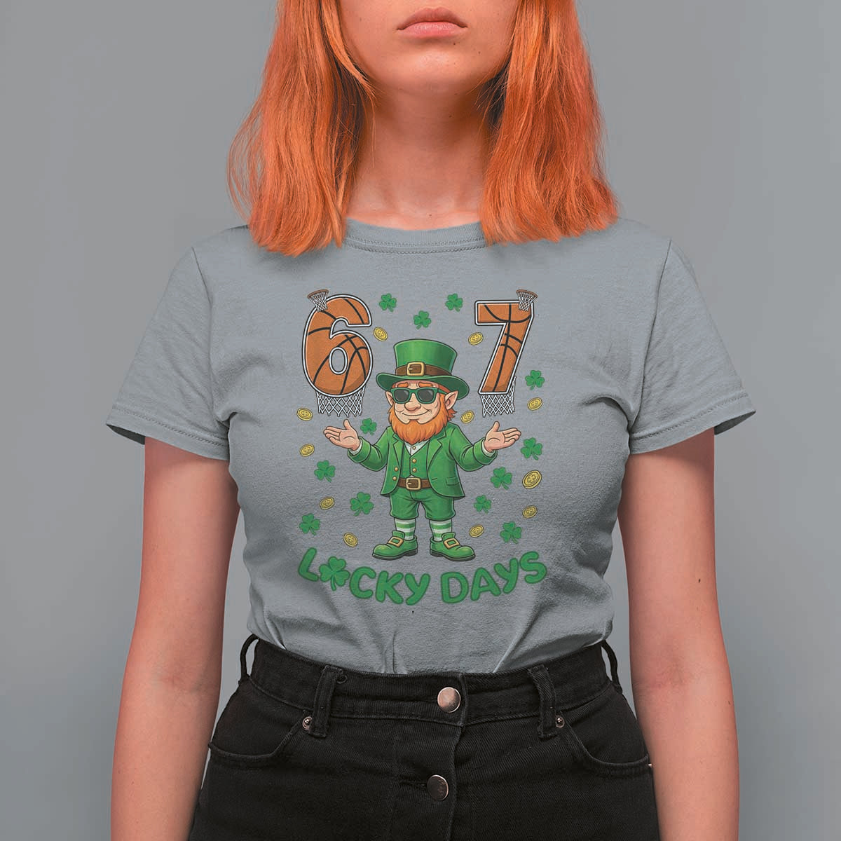 67 Basketball St Patricks Day T Shirt For Women Funny Six Seven Leprechaun Meme