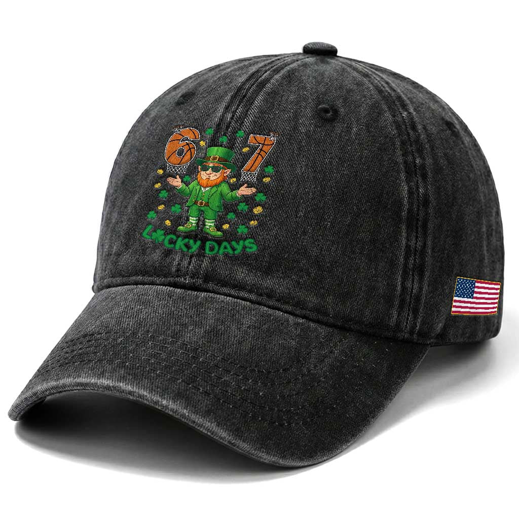 67 Basketball St Patricks Day Washed Cotton Baseball Cap Funny Six Seven Leprechaun Meme