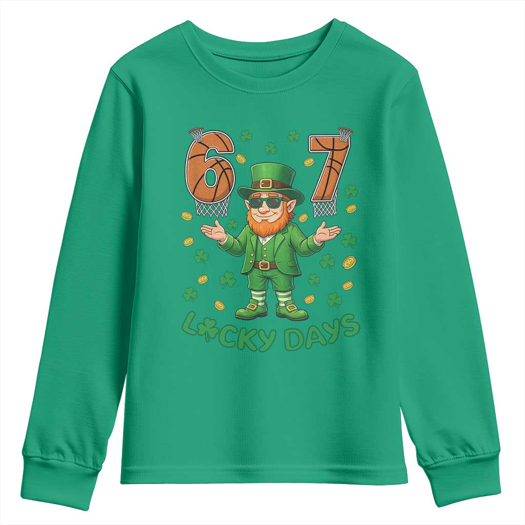 67 Basketball St Patricks Day Youth Sweatshirt Funny Six Seven Leprechaun Meme