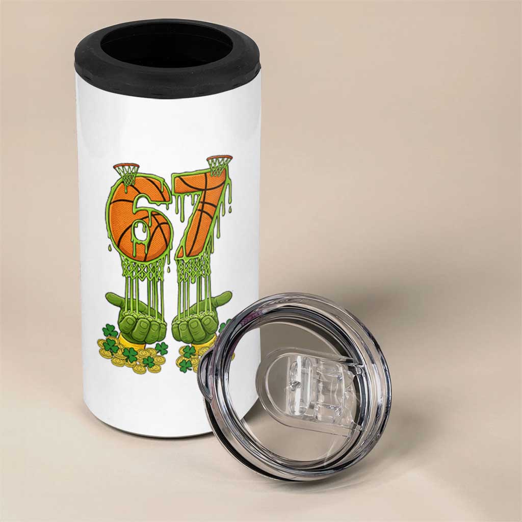 67 Basketball St Patricks Day 4 in 1 Can Cooler Tumbler Funny Six Seven Gen Alpha Meme Drip
