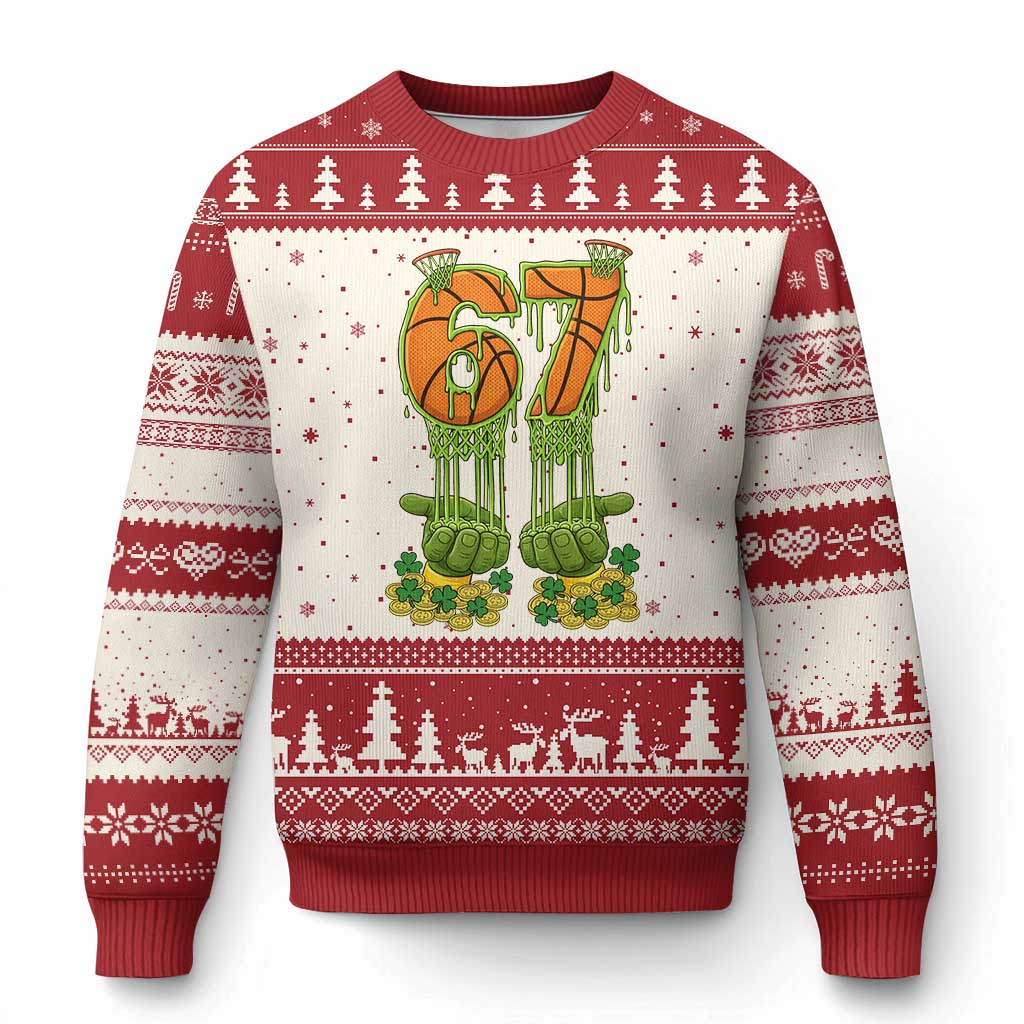 67 Basketball St Patricks Day Ugly Christmas Sweater Funny Six Seven Gen Alpha Meme Drip