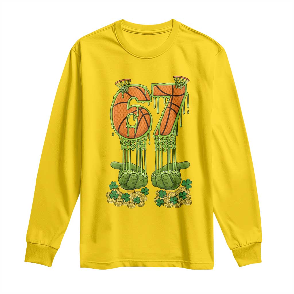 67 Basketball St Patricks Day Long Sleeve Shirt Funny Six Seven Gen Alpha Meme Drip