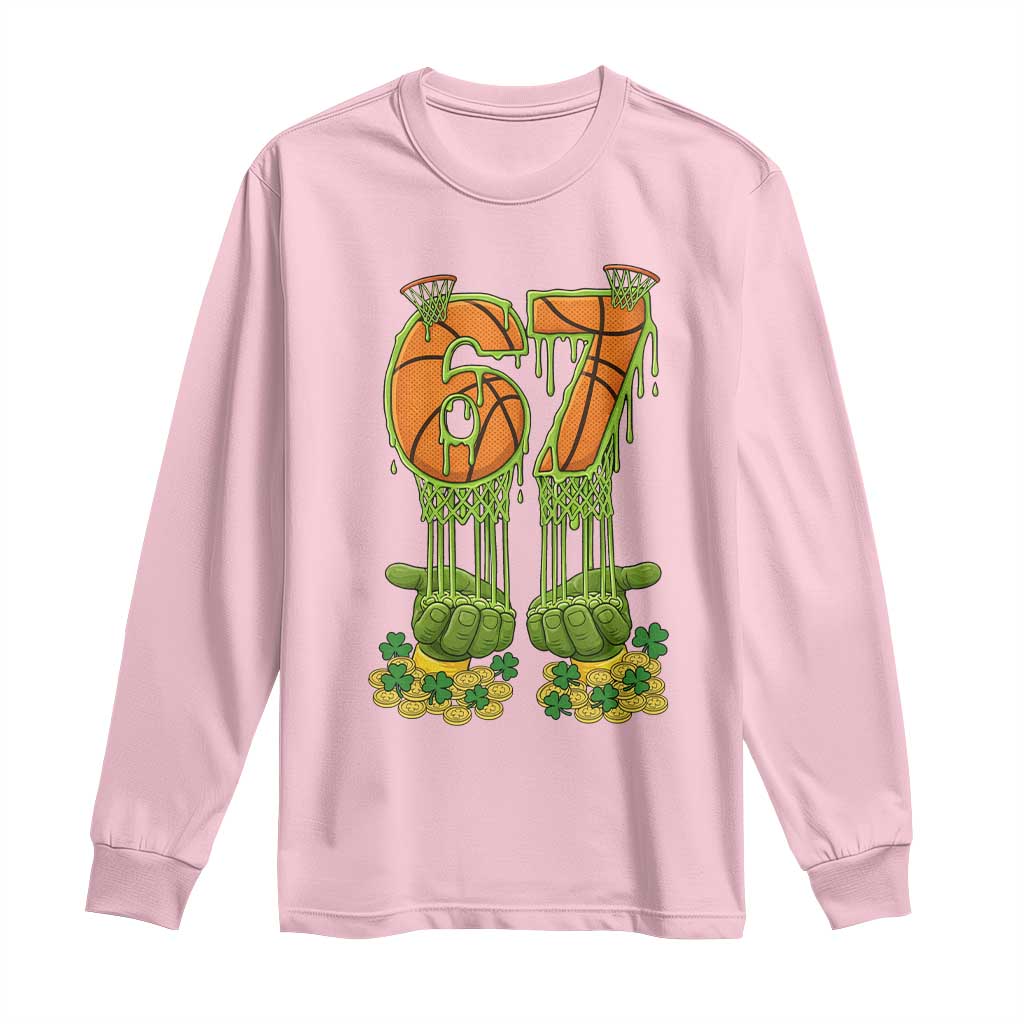 67 Basketball St Patricks Day Long Sleeve Shirt Funny Six Seven Gen Alpha Meme Drip