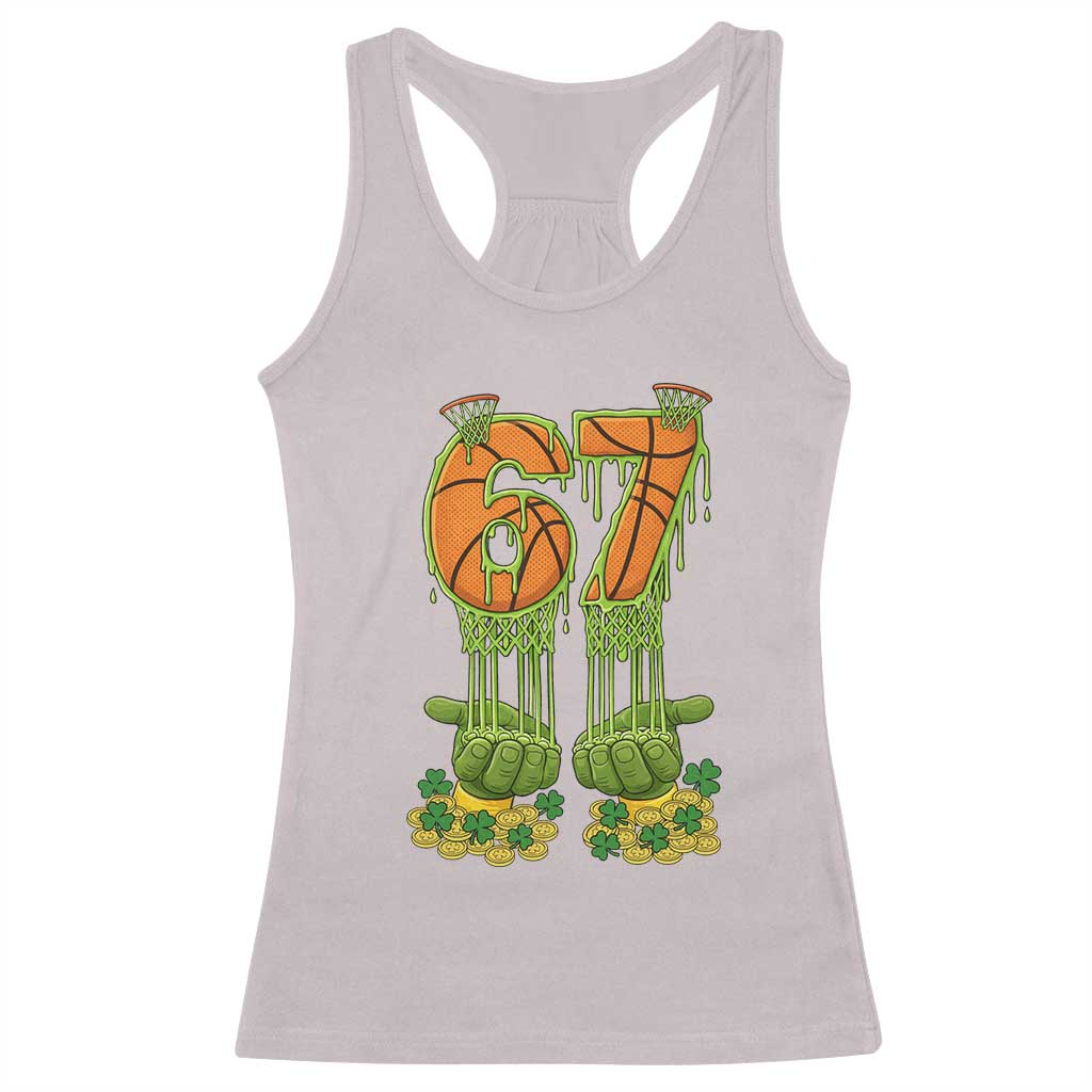 67 Basketball St Patricks Day Racerback Tank Top Funny Six Seven Gen Alpha Meme Drip