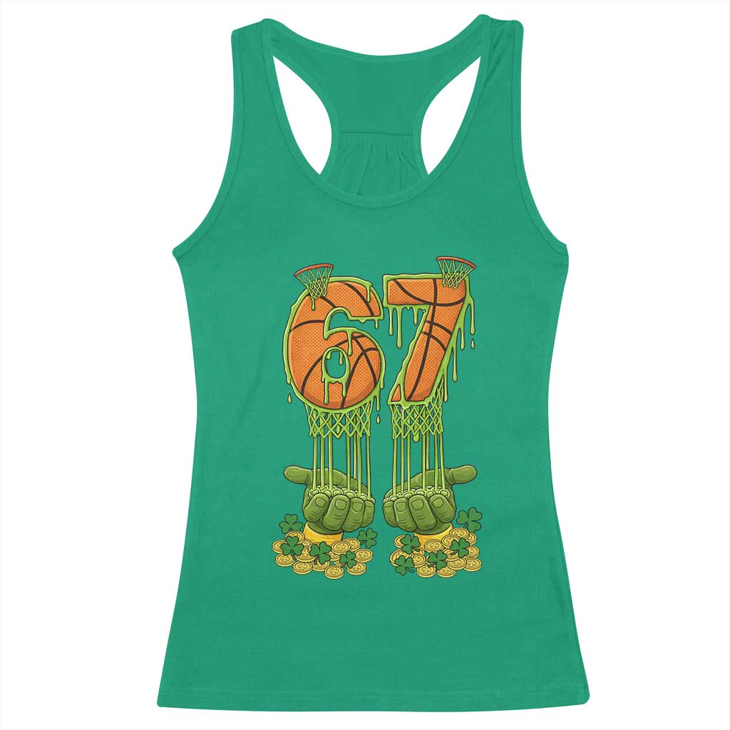 67 Basketball St Patricks Day Racerback Tank Top Funny Six Seven Gen Alpha Meme Drip