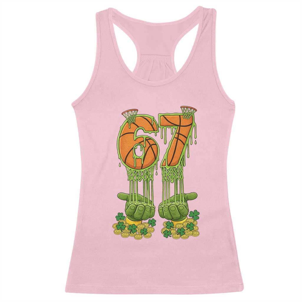 67 Basketball St Patricks Day Racerback Tank Top Funny Six Seven Gen Alpha Meme Drip