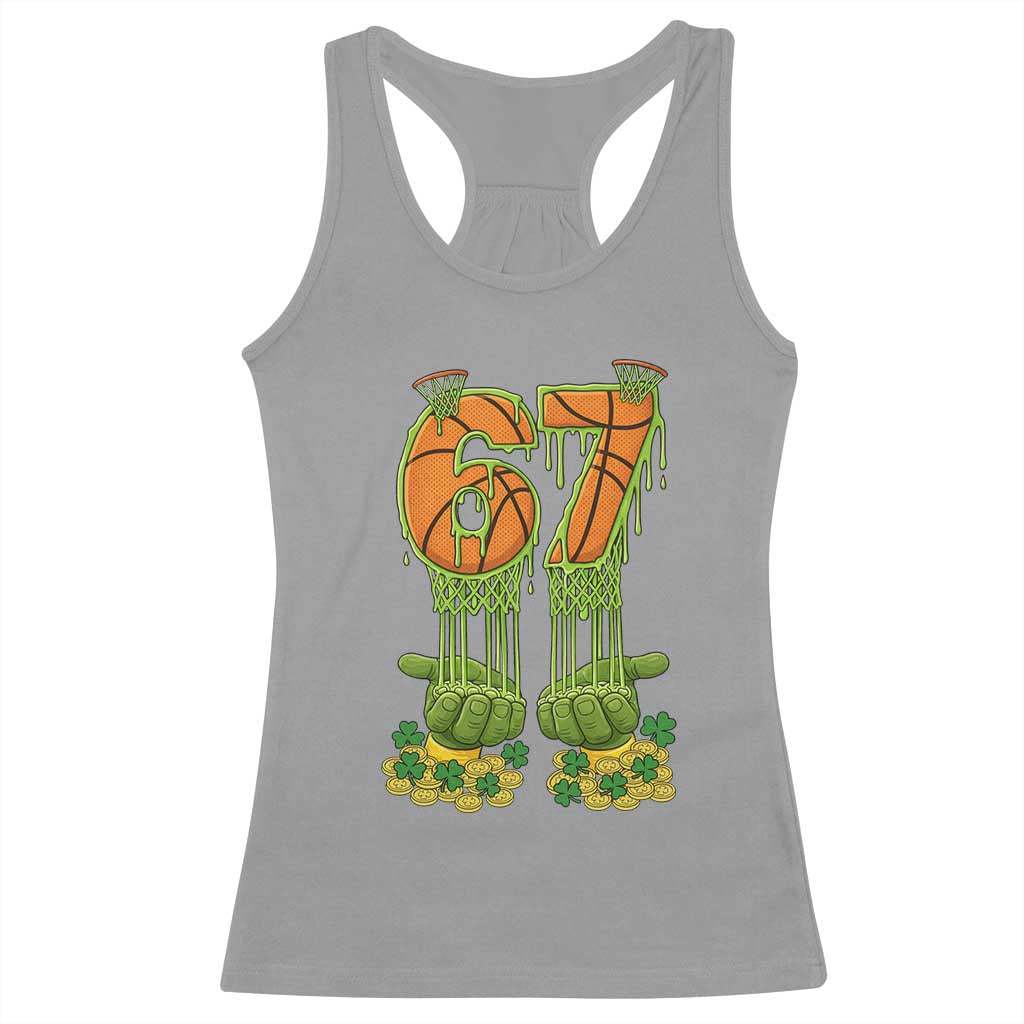 67 Basketball St Patricks Day Racerback Tank Top Funny Six Seven Gen Alpha Meme Drip
