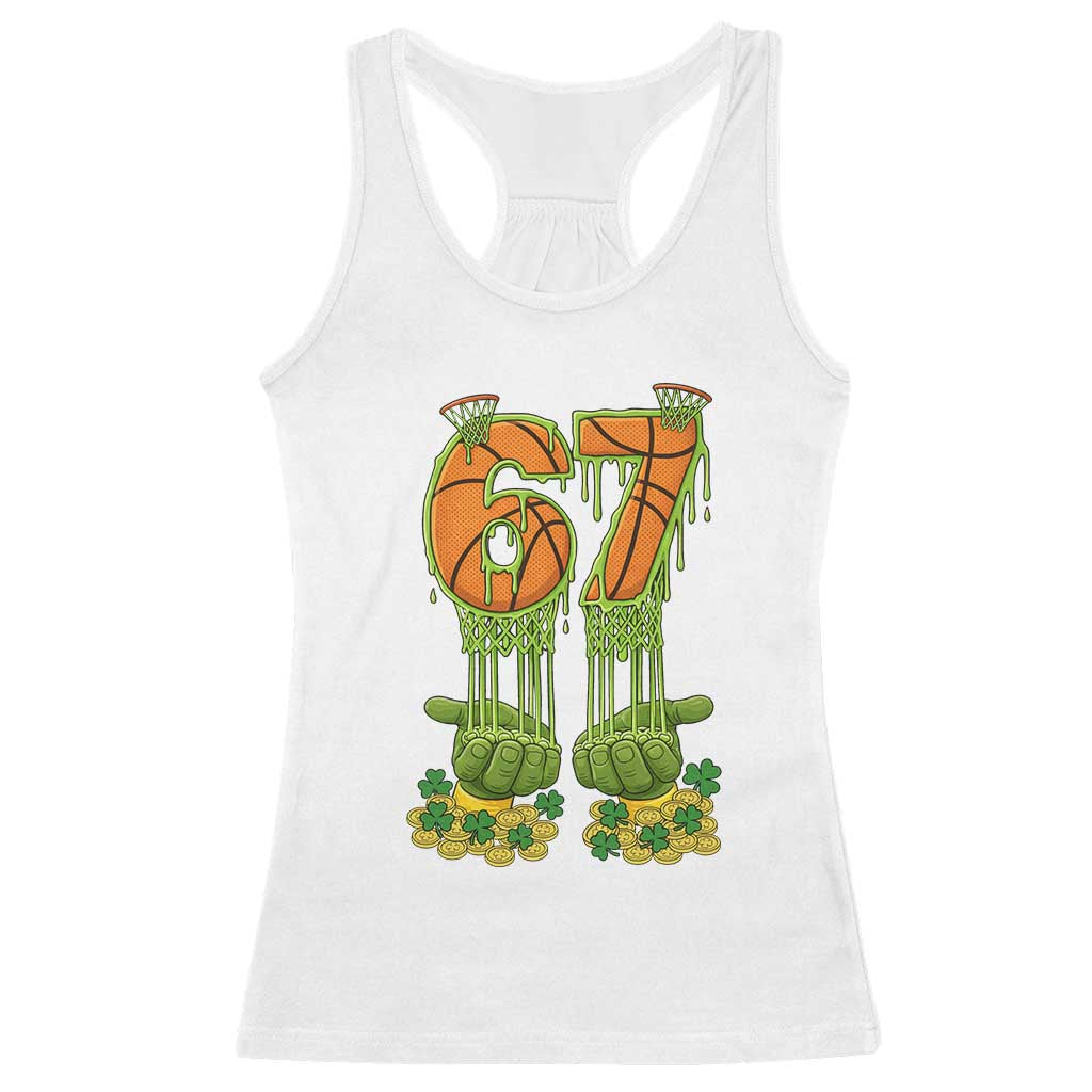 67 Basketball St Patricks Day Racerback Tank Top Funny Six Seven Gen Alpha Meme Drip