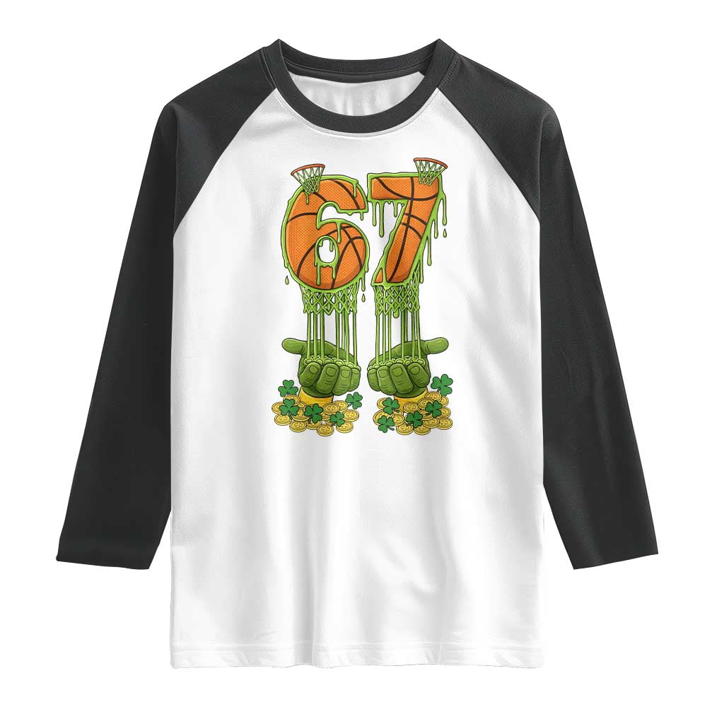 67 Basketball St Patricks Day Raglan Shirt Funny Six Seven Gen Alpha Meme Drip