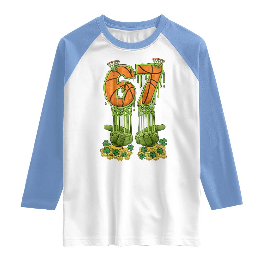 67 Basketball St Patricks Day Raglan Shirt Funny Six Seven Gen Alpha Meme Drip