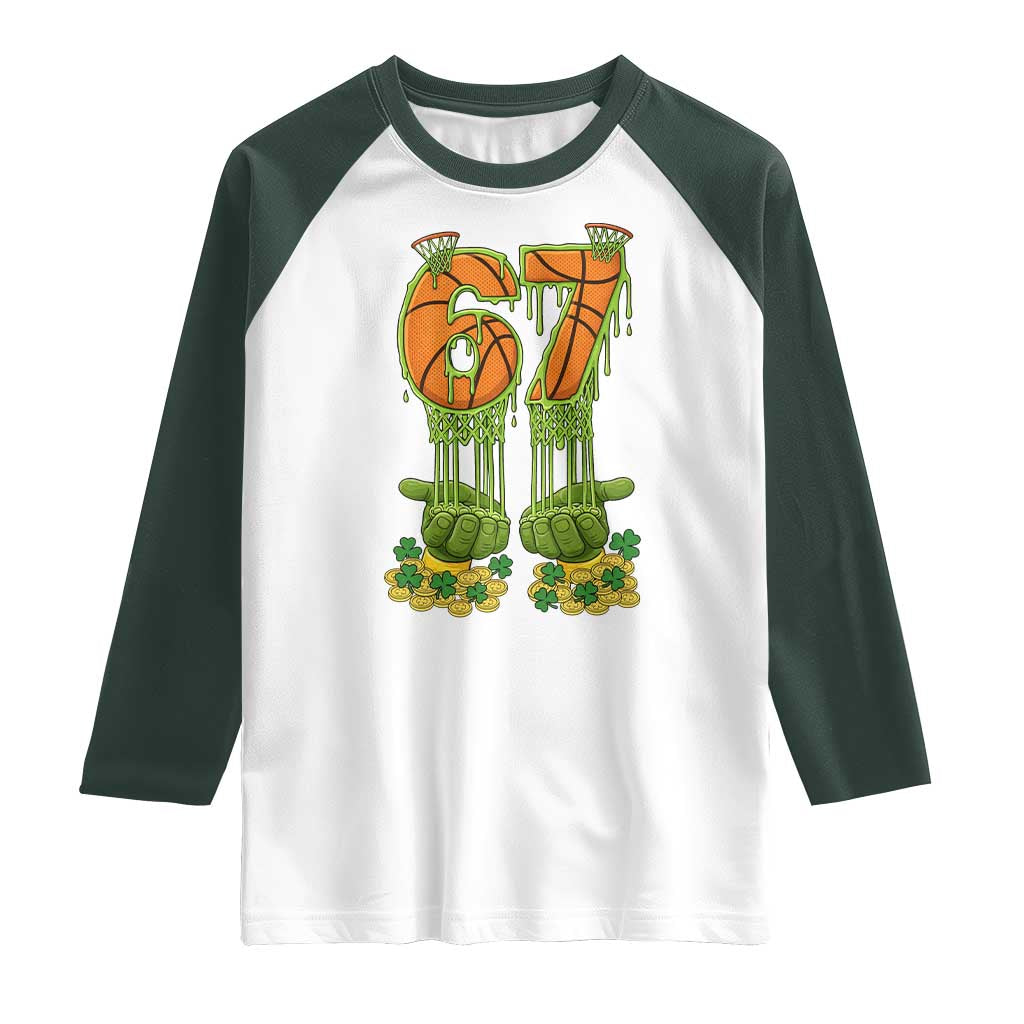 67 Basketball St Patricks Day Raglan Shirt Funny Six Seven Gen Alpha Meme Drip