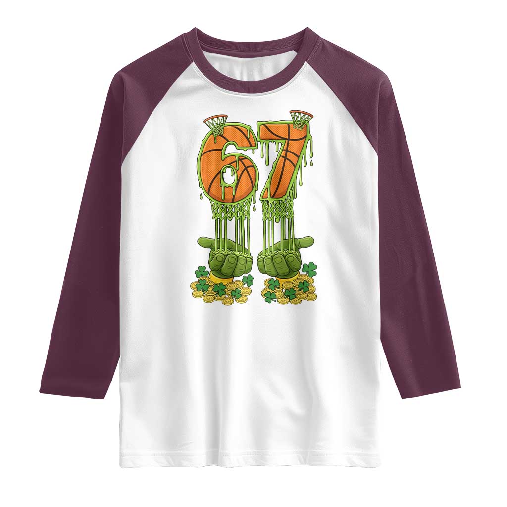 67 Basketball St Patricks Day Raglan Shirt Funny Six Seven Gen Alpha Meme Drip