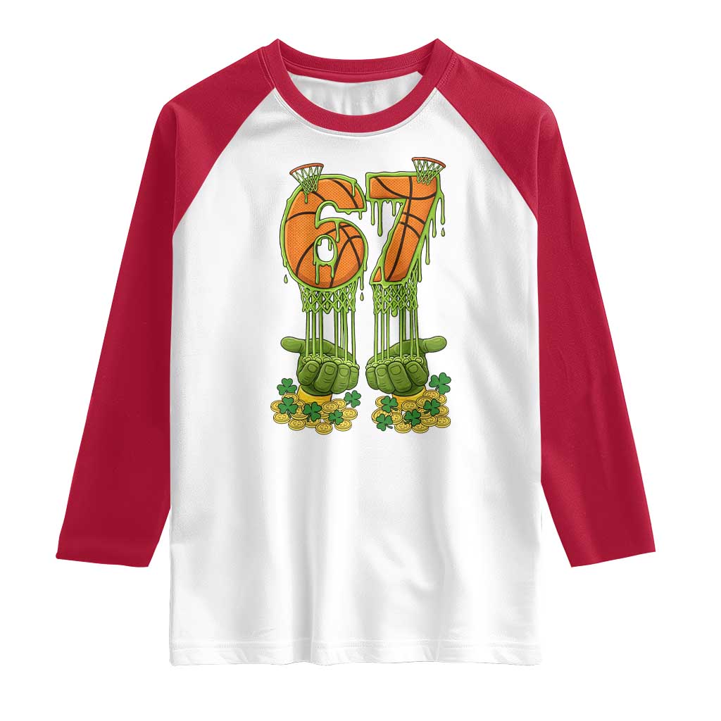 67 Basketball St Patricks Day Raglan Shirt Funny Six Seven Gen Alpha Meme Drip