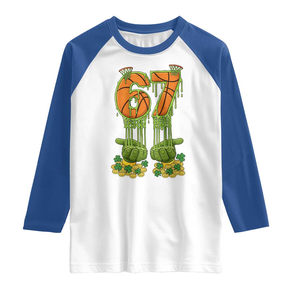 67 Basketball St Patricks Day Raglan Shirt Funny Six Seven Gen Alpha Meme Drip
