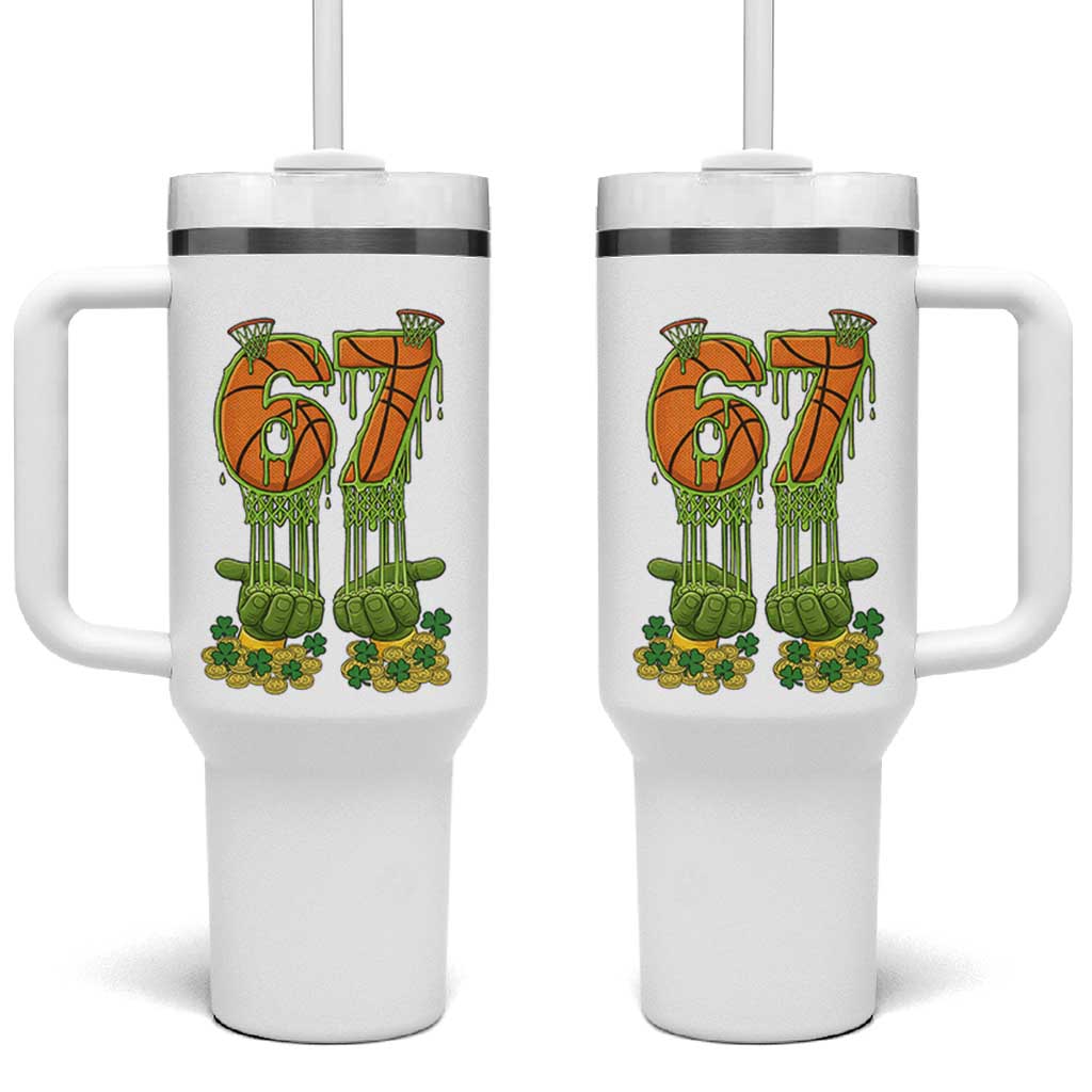 67 Basketball St Patricks Day Tumbler With Handle Funny Six Seven Gen Alpha Meme Drip
