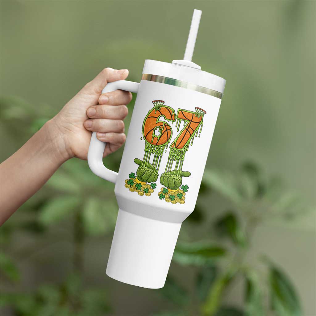 67 Basketball St Patricks Day Tumbler With Handle Funny Six Seven Gen Alpha Meme Drip