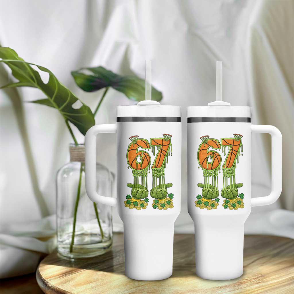67 Basketball St Patricks Day Tumbler With Handle Funny Six Seven Gen Alpha Meme Drip