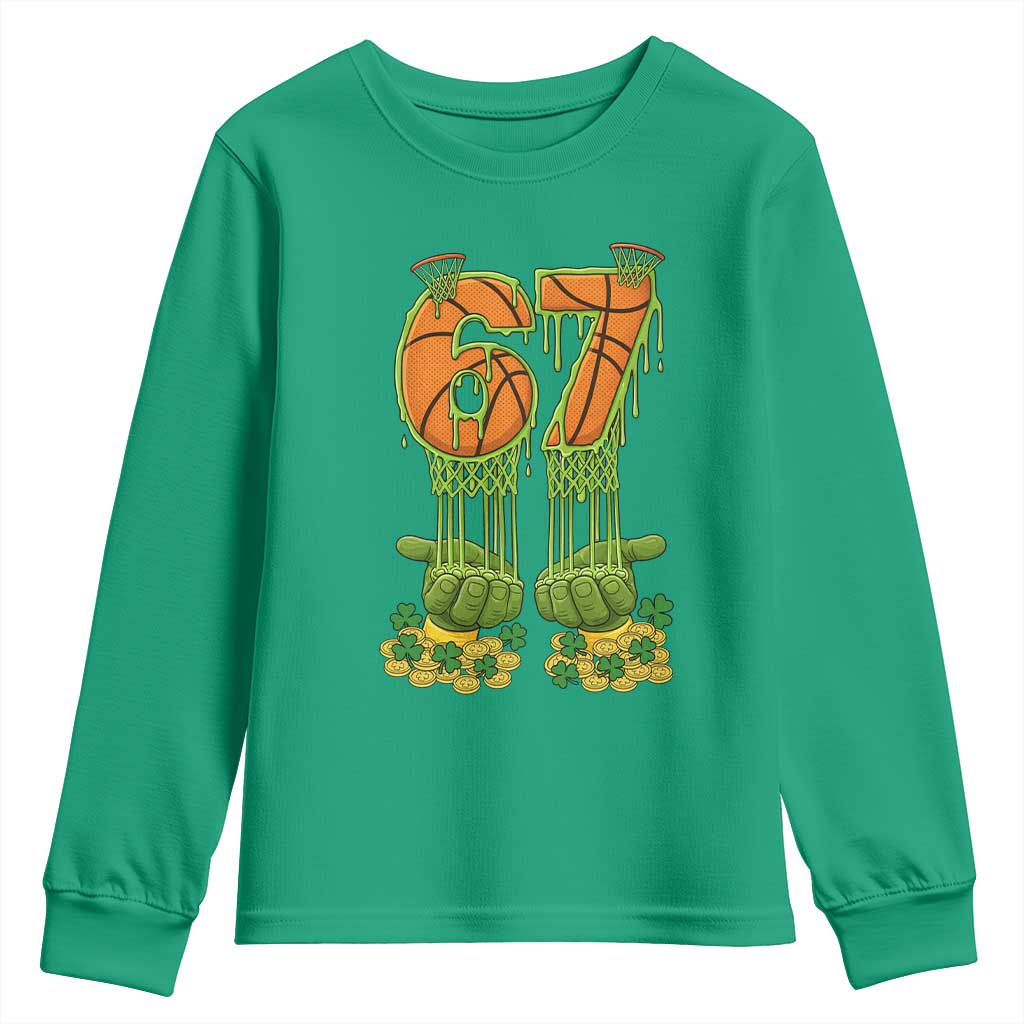 67 Basketball St Patricks Day Youth Sweatshirt Funny Six Seven Gen Alpha Meme Drip