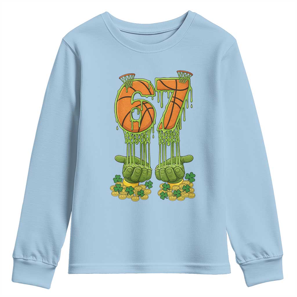 67 Basketball St Patricks Day Youth Sweatshirt Funny Six Seven Gen Alpha Meme Drip