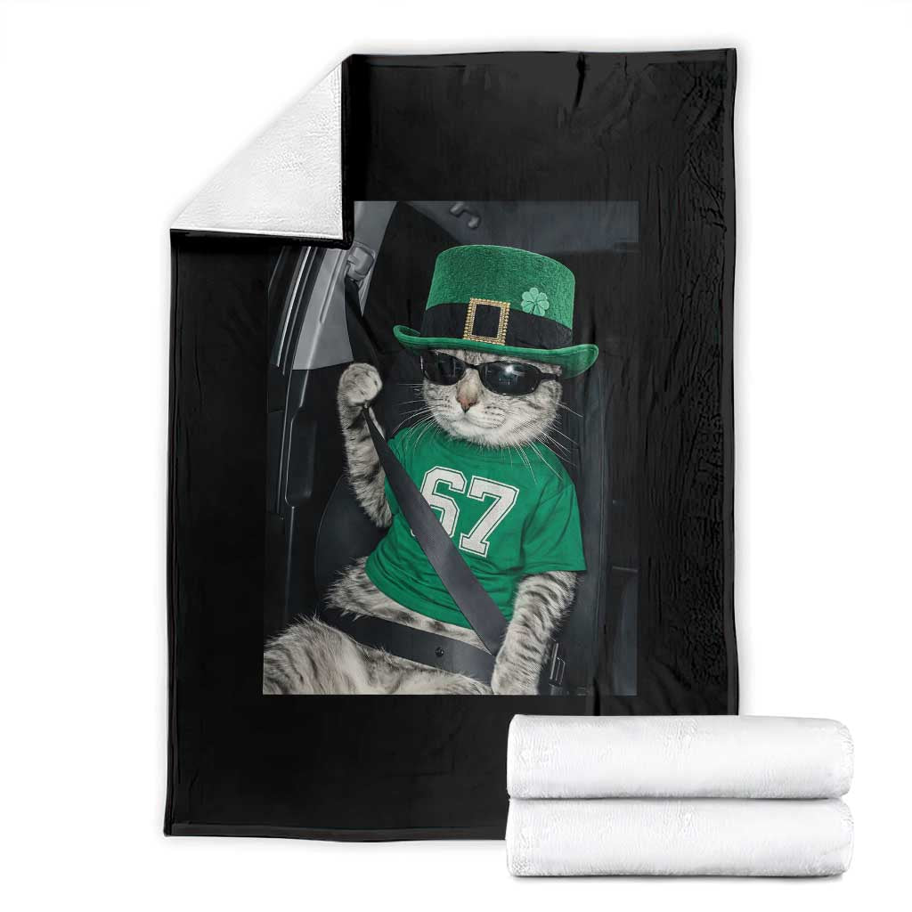 67 Cat St Patricks Day Throw Blanket Funny Cat Driver Leprechaun Meme