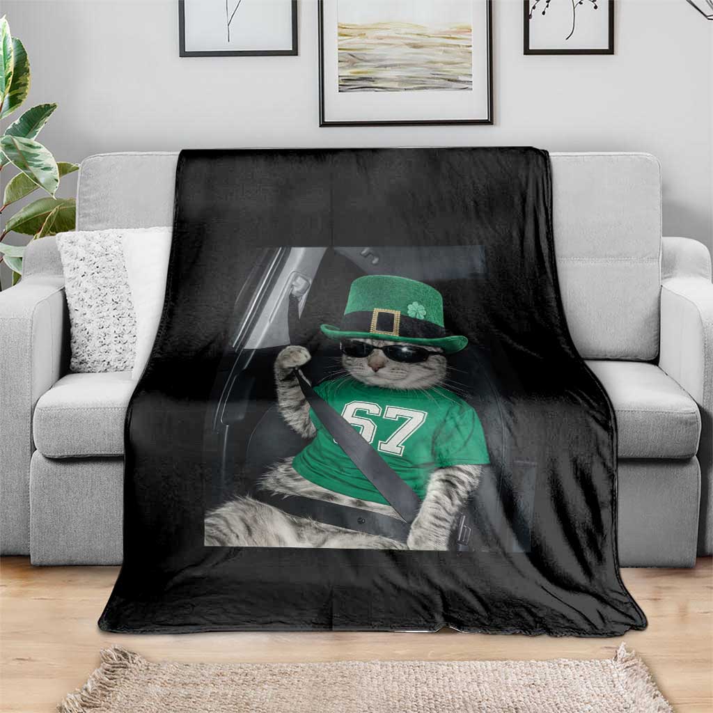 67 Cat St Patricks Day Throw Blanket Funny Cat Driver Leprechaun Meme