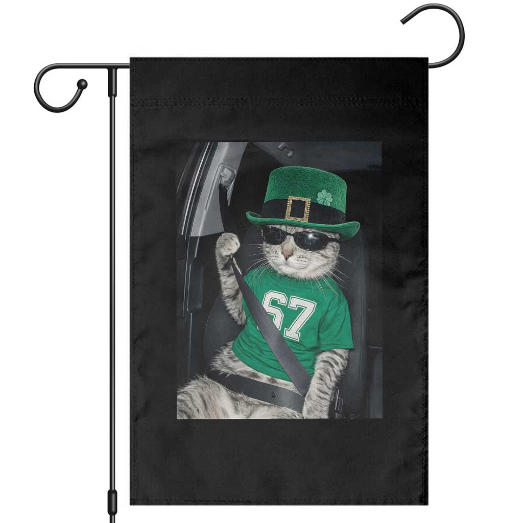 67 Cat St Patricks Day Garden Flag Funny Cat Driver Leprechaun Meme