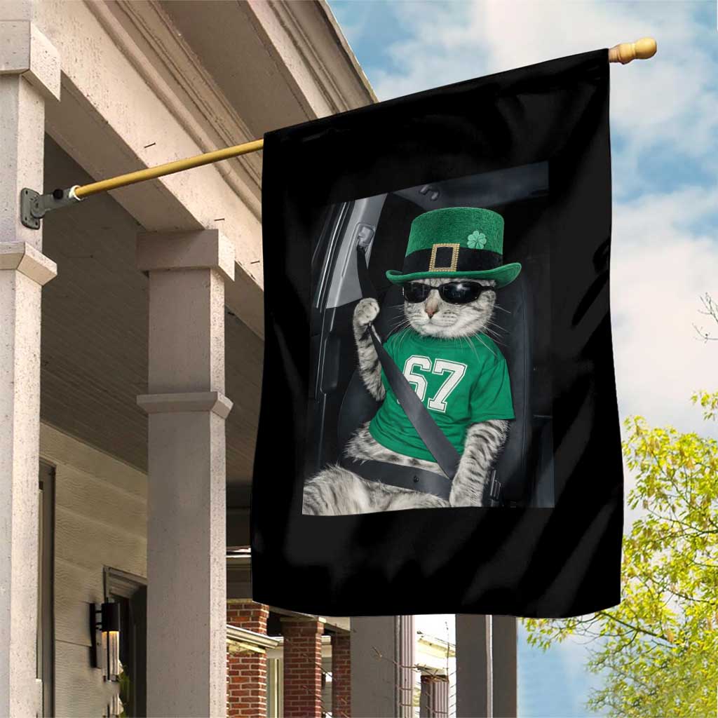 67 Cat St Patricks Day Garden Flag Funny Cat Driver Leprechaun Meme