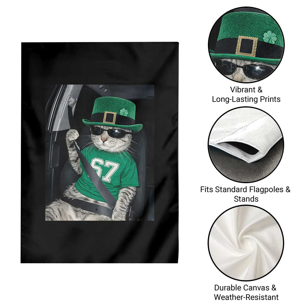 67 Cat St Patricks Day Garden Flag Funny Cat Driver Leprechaun Meme