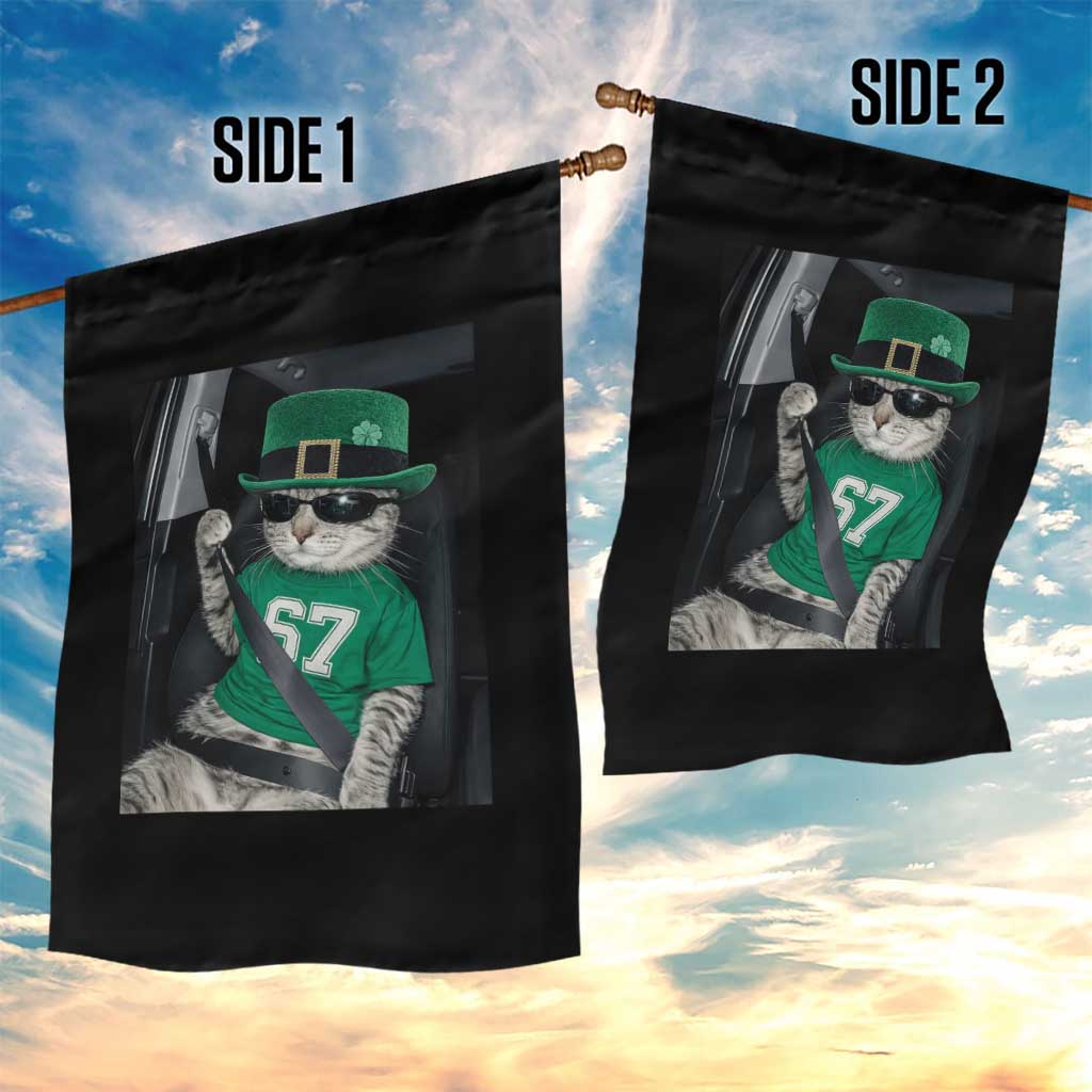 67 Cat St Patricks Day Garden Flag Funny Cat Driver Leprechaun Meme