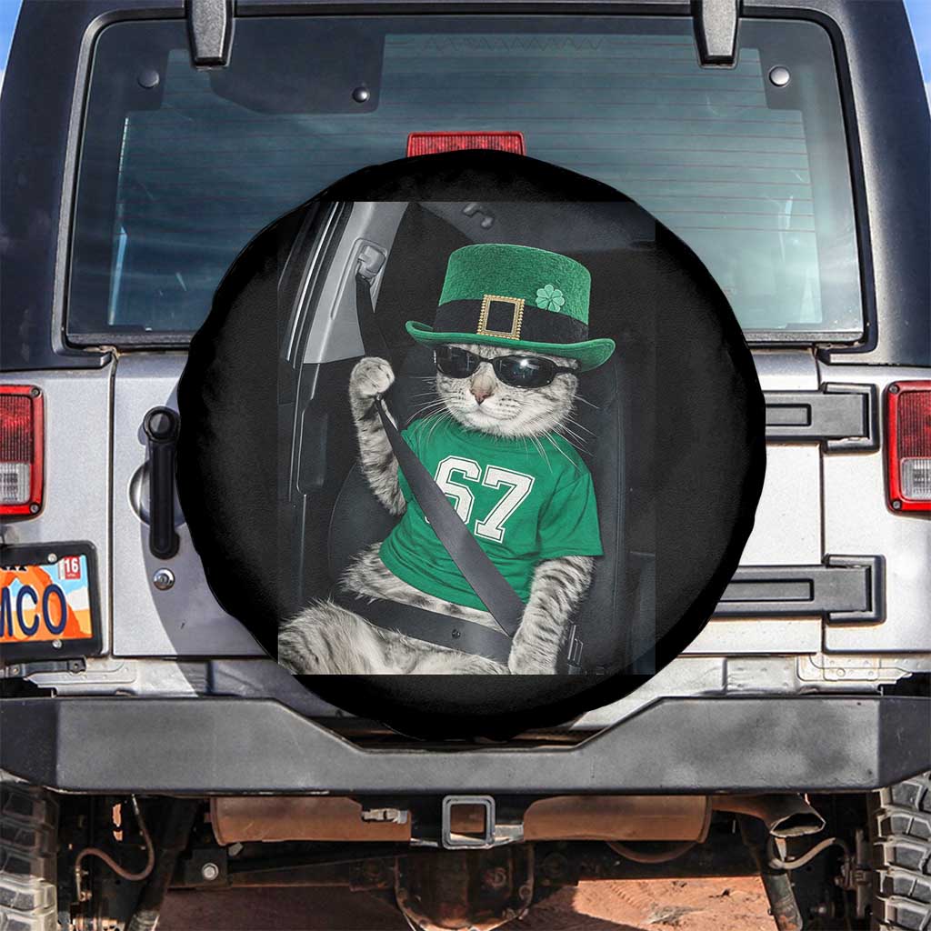 67 Cat St Patricks Day Spare Tire Cover Funny Cat Driver Leprechaun Meme