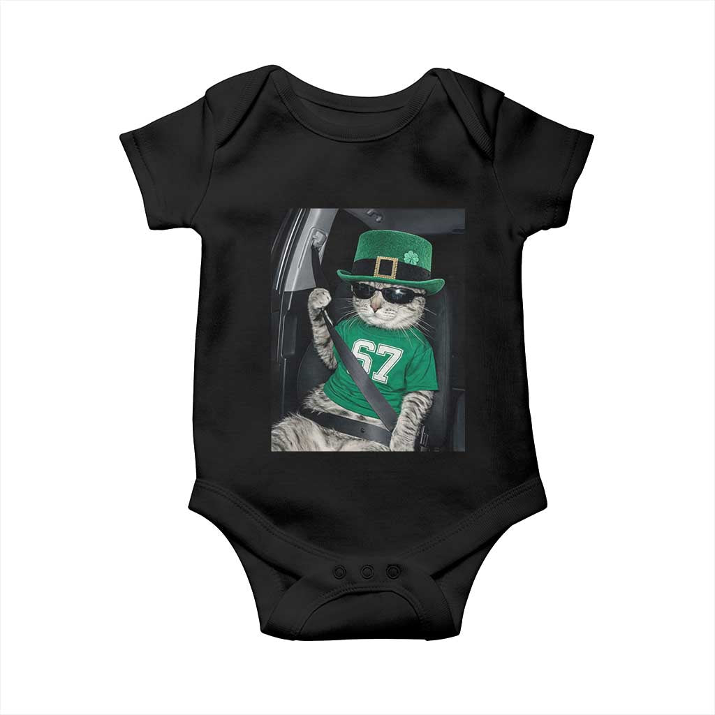 67 Cat St Patricks Day Baby Onesie Funny Cat Driver Leprechaun Meme