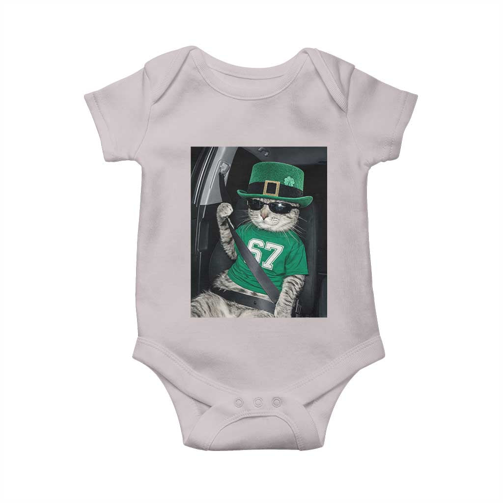 67 Cat St Patricks Day Baby Onesie Funny Cat Driver Leprechaun Meme
