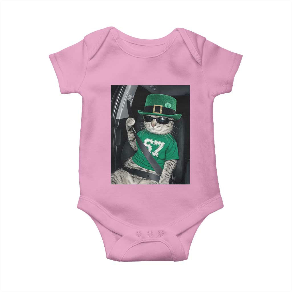 67 Cat St Patricks Day Baby Onesie Funny Cat Driver Leprechaun Meme