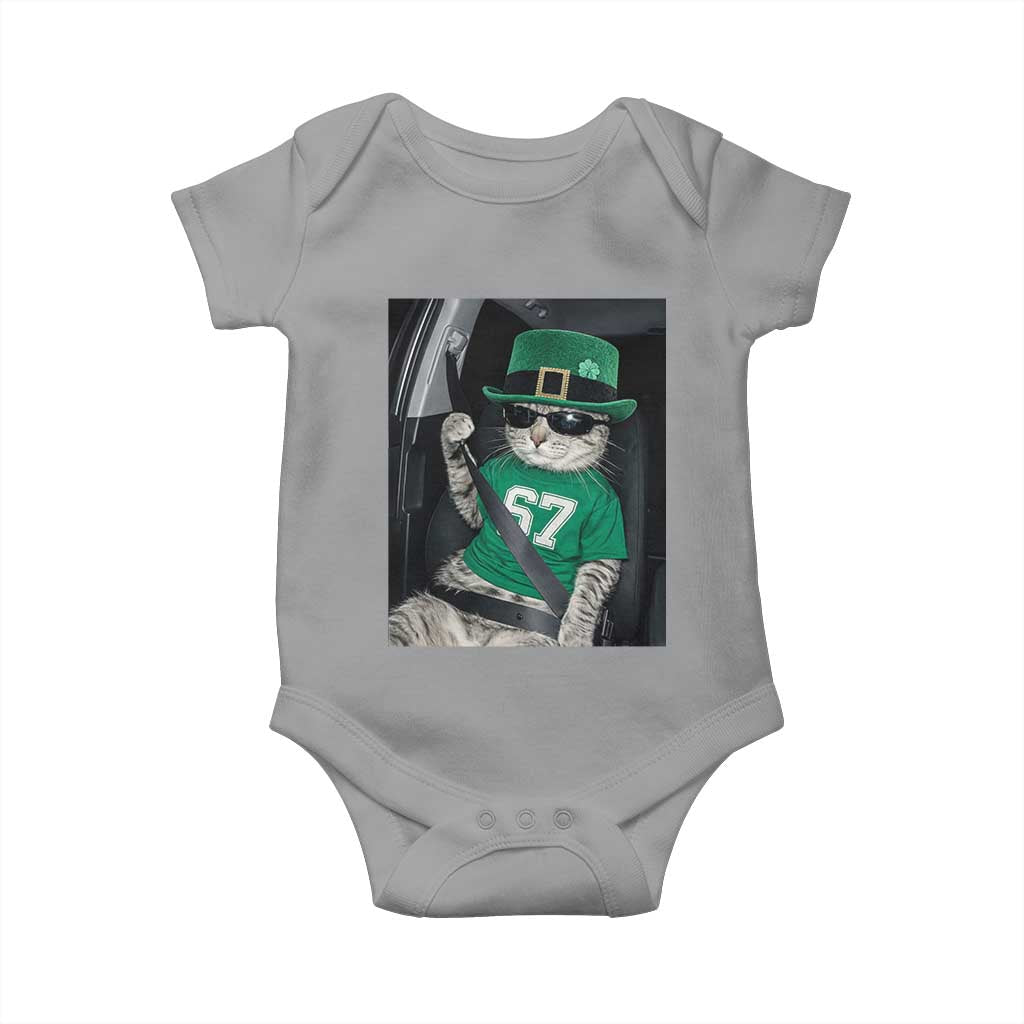 67 Cat St Patricks Day Baby Onesie Funny Cat Driver Leprechaun Meme