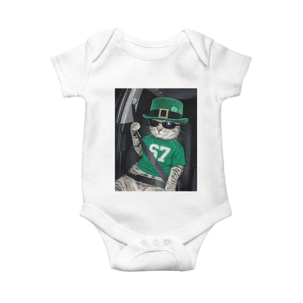 67 Cat St Patricks Day Baby Onesie Funny Cat Driver Leprechaun Meme