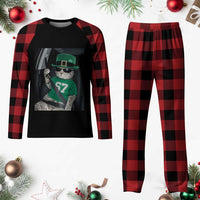 67 Cat St Patricks Day Plaid Pajama Set Funny Cat Driver Leprechaun Meme