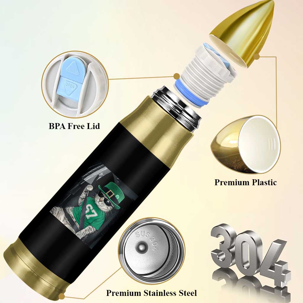 67 Cat St Patricks Day Bullet Tumbler Funny Cat Driver Leprechaun Meme