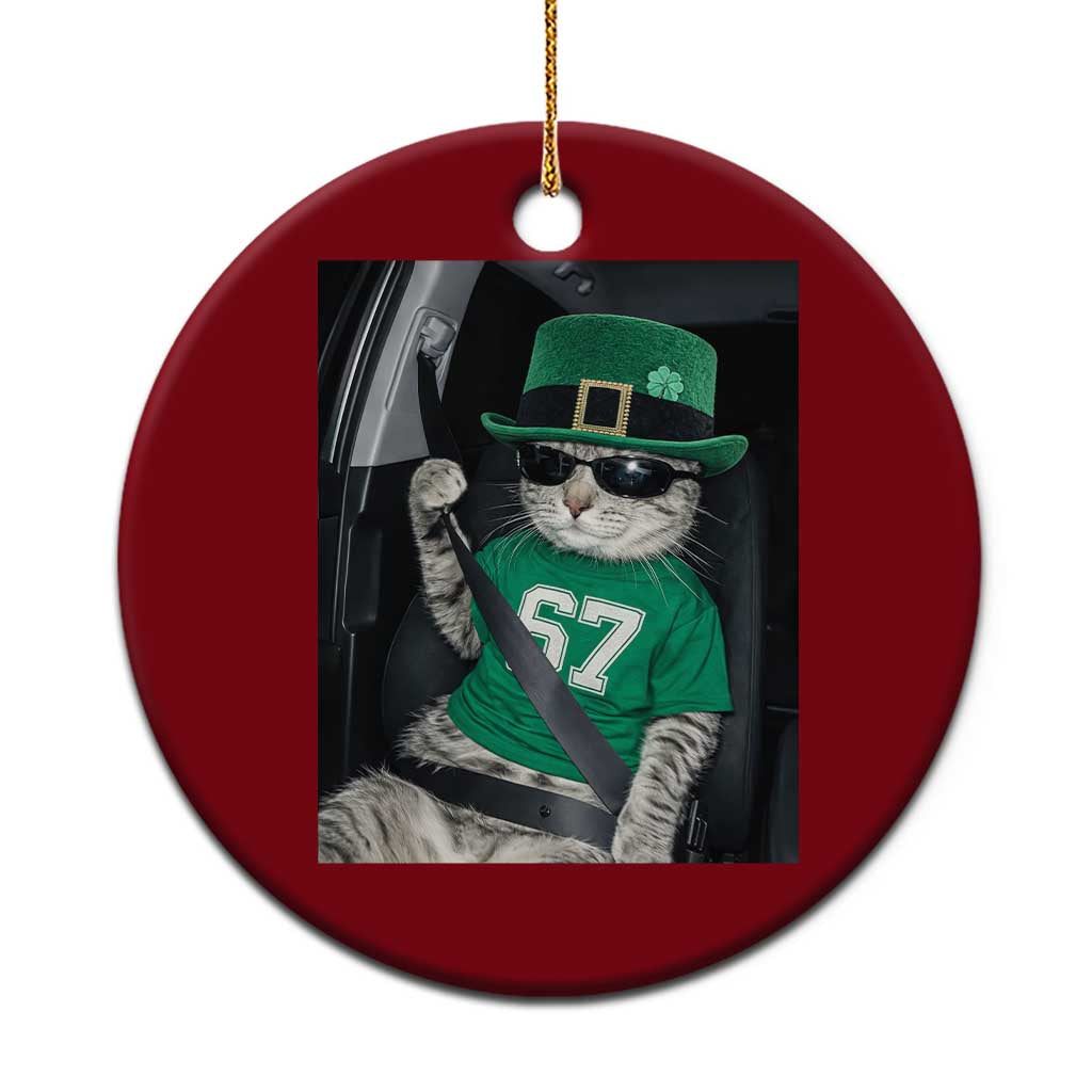 67 Cat St Patricks Day Ceramic Ornament Funny Cat Driver Leprechaun Meme