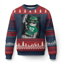 67 Cat St Patricks Day Ugly Christmas Sweater Funny Cat Driver Leprechaun Meme