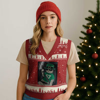 67 Cat St Patricks Day V-Neck Knit Sweater Vest Funny Cat Driver Leprechaun Meme