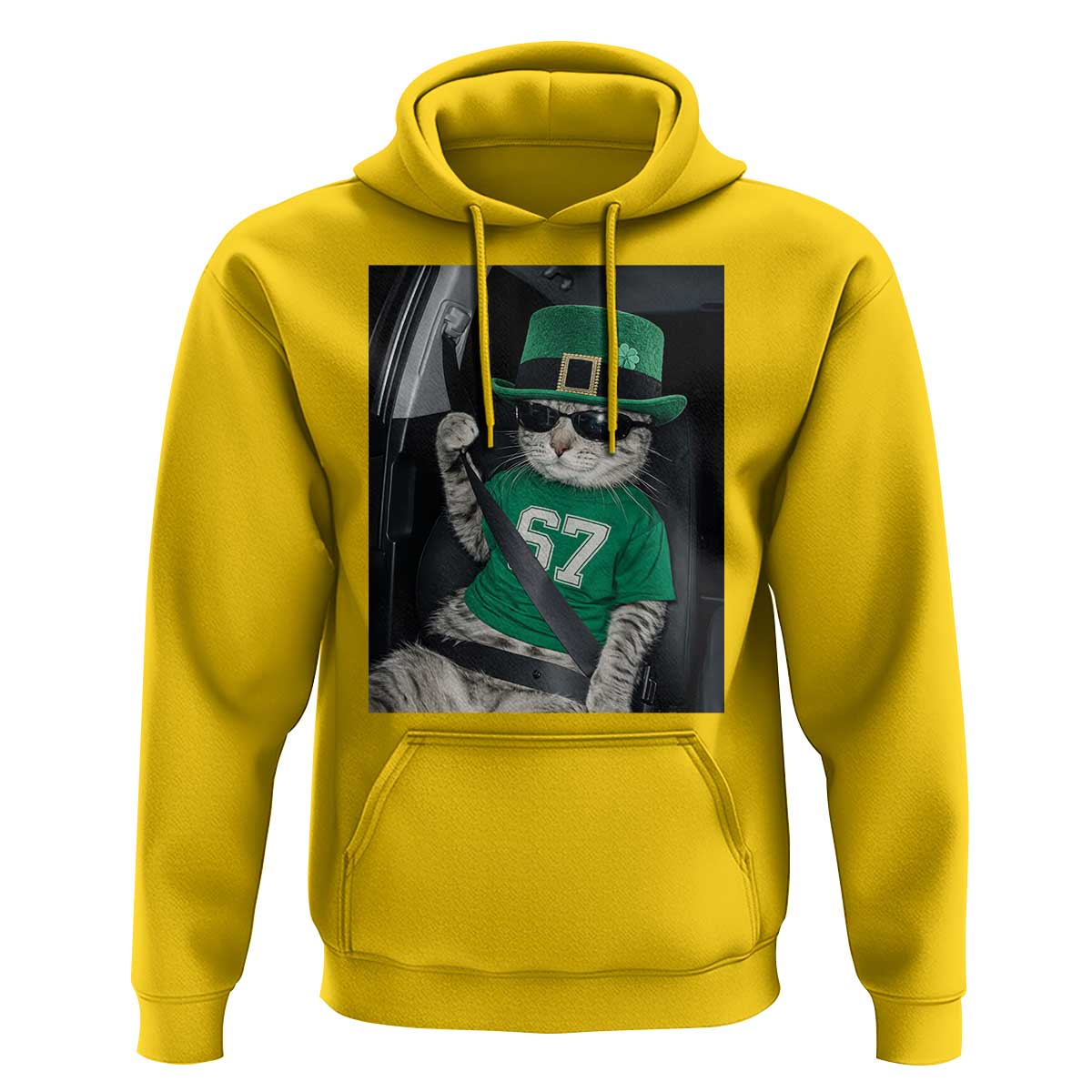 67 Cat St Patricks Day Hoodie Funny Cat Driver Leprechaun Meme