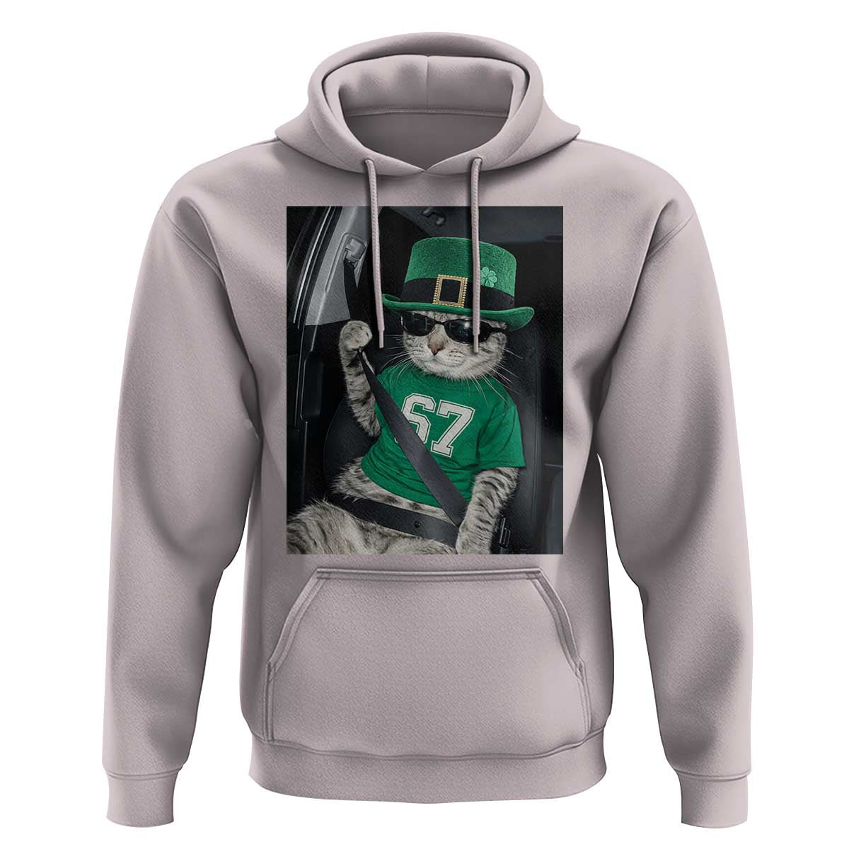 67 Cat St Patricks Day Hoodie Funny Cat Driver Leprechaun Meme