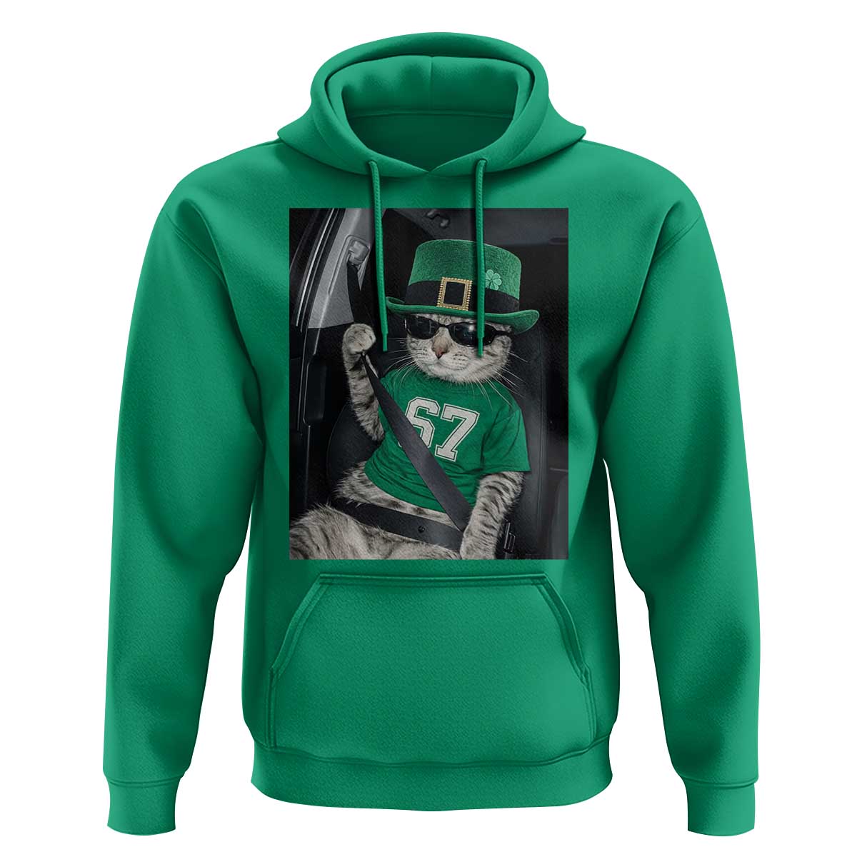 67 Cat St Patricks Day Hoodie Funny Cat Driver Leprechaun Meme