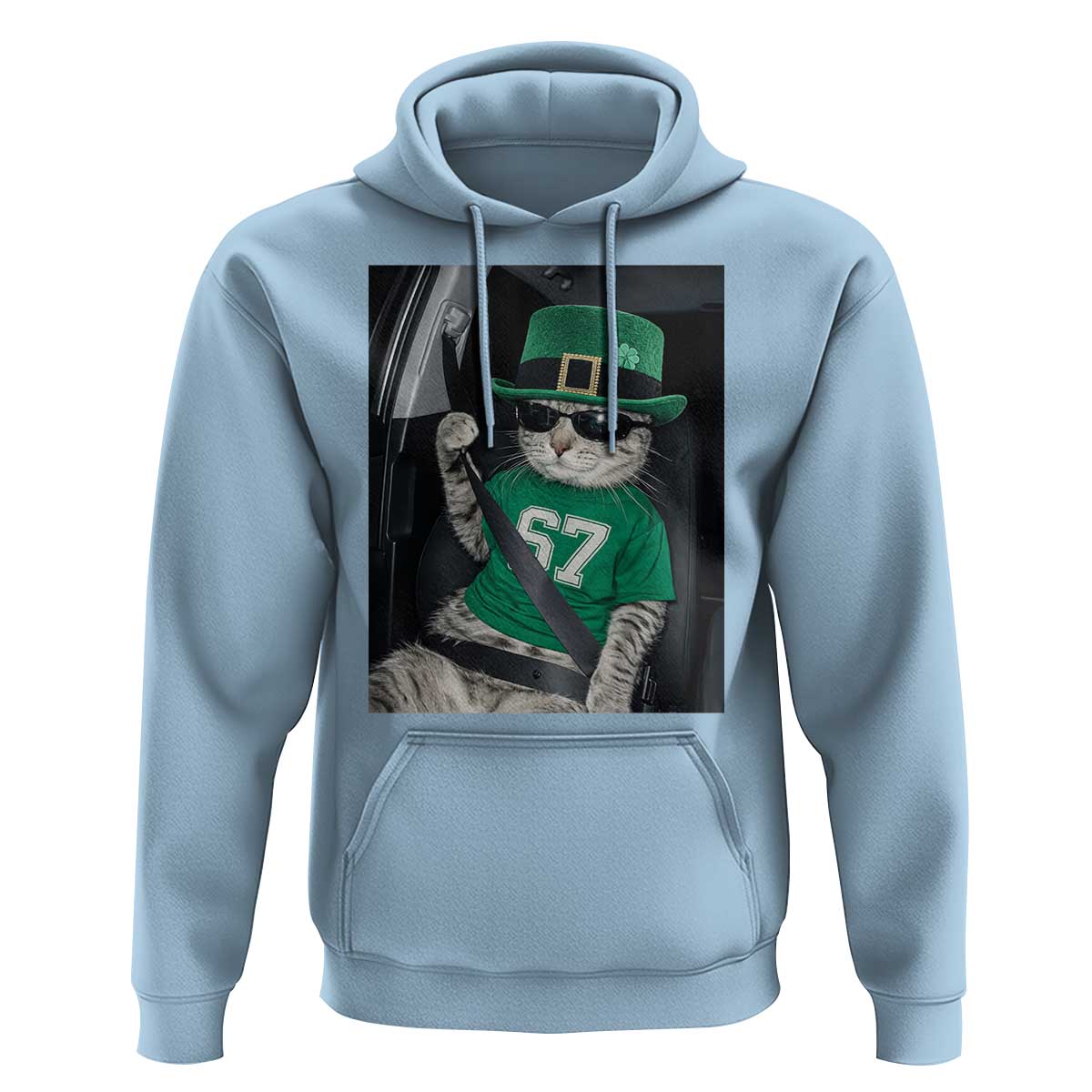67 Cat St Patricks Day Hoodie Funny Cat Driver Leprechaun Meme