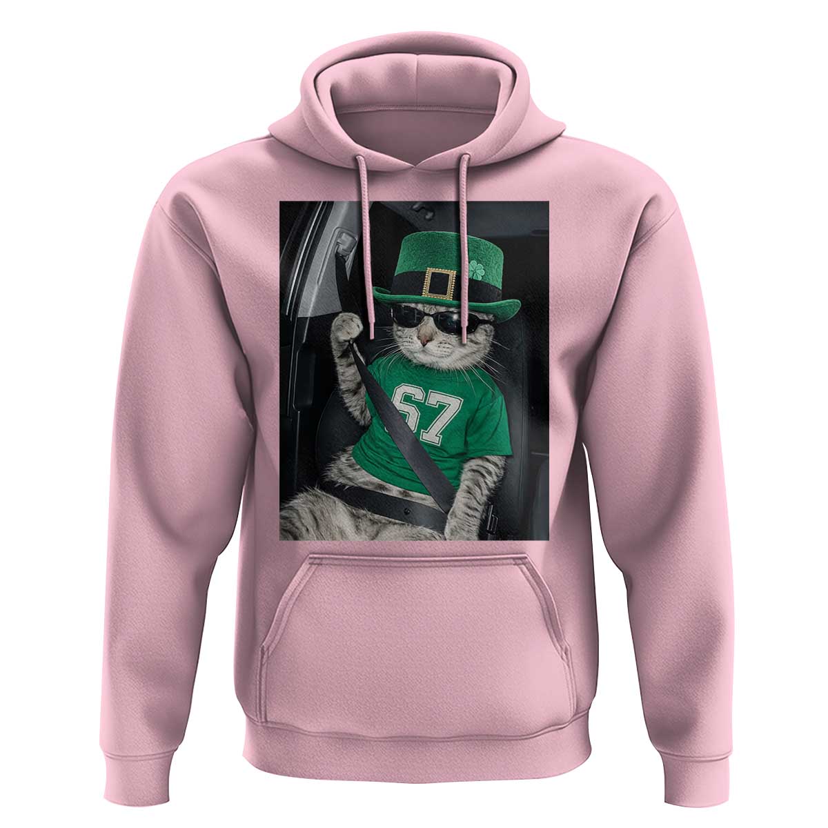 67 Cat St Patricks Day Hoodie Funny Cat Driver Leprechaun Meme