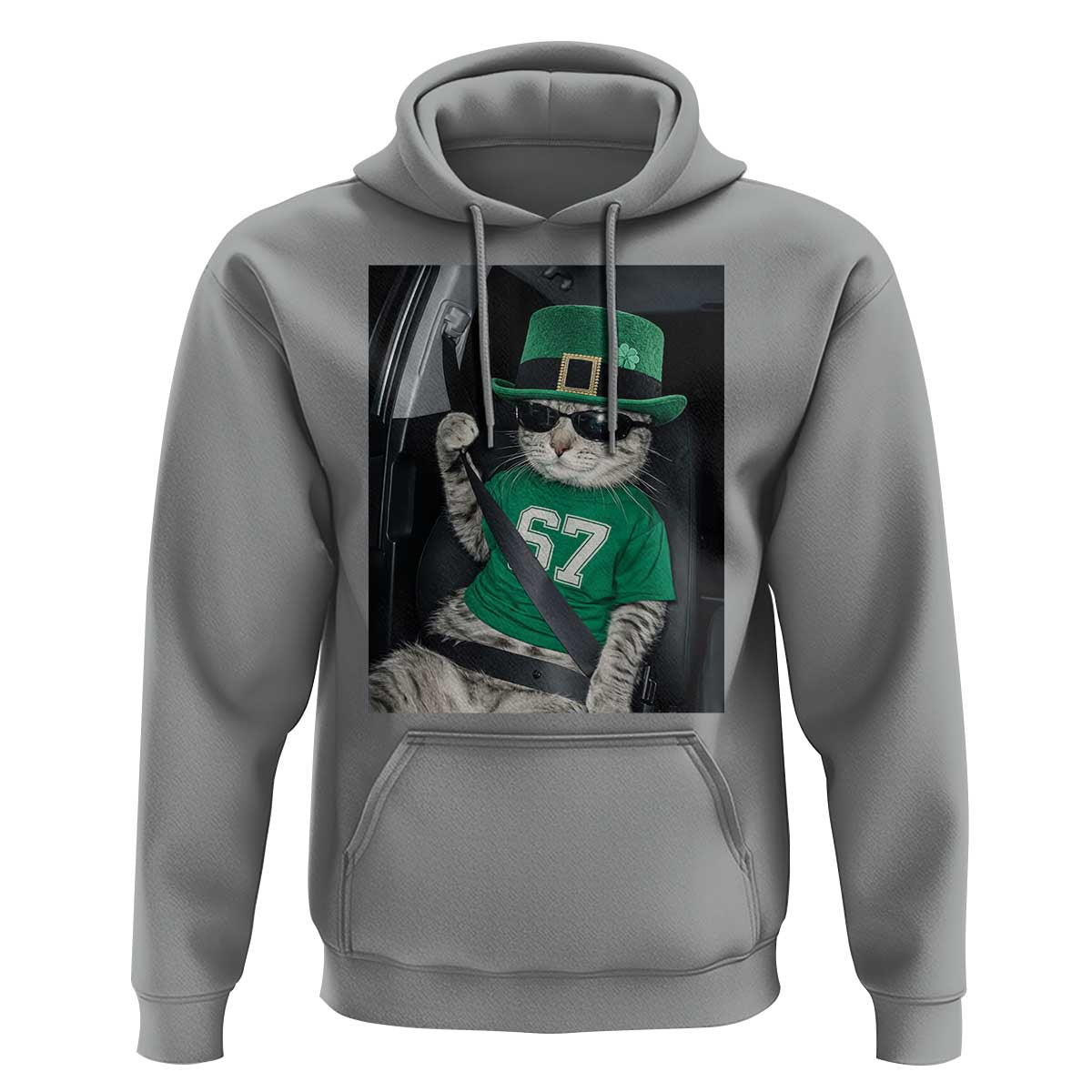 67 Cat St Patricks Day Hoodie Funny Cat Driver Leprechaun Meme