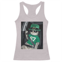 67 Cat St Patricks Day Racerback Tank Top Funny Cat Driver Leprechaun Meme