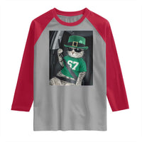 67 Cat St Patricks Day Raglan Shirt Funny Cat Driver Leprechaun Meme