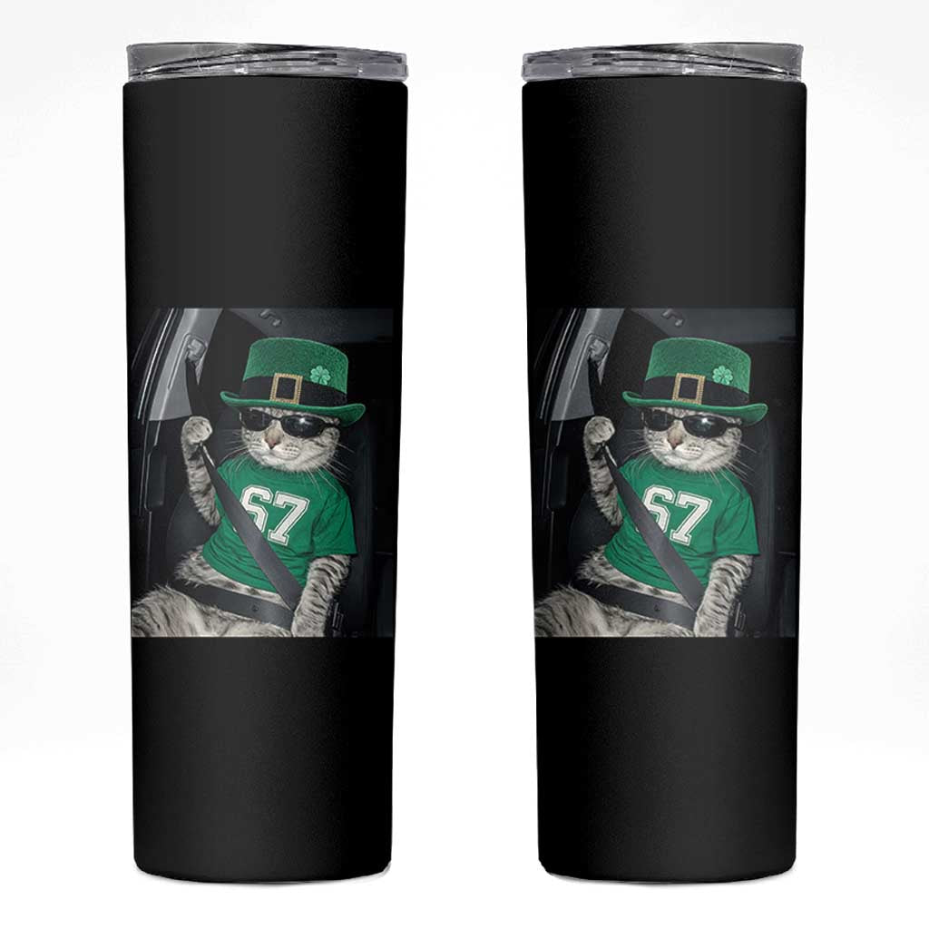 67 Cat St Patricks Day Skinny Tumbler Funny Cat Driver Leprechaun Meme